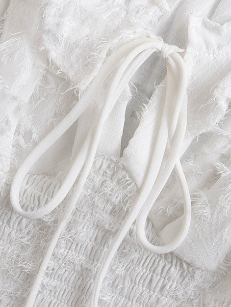 Ruffled Tied off the-Shoulder Elastic Waist Short Dress