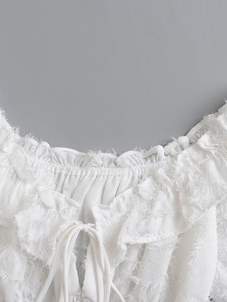 Ruffled Tied off the-Shoulder Elastic Waist Short Dress