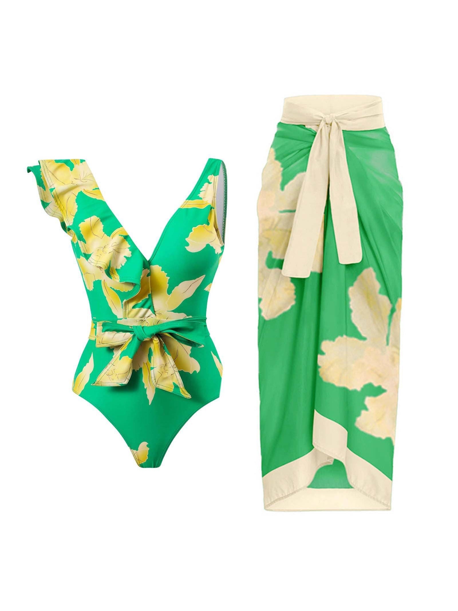 Floral Print Bikini Set with Skirt
