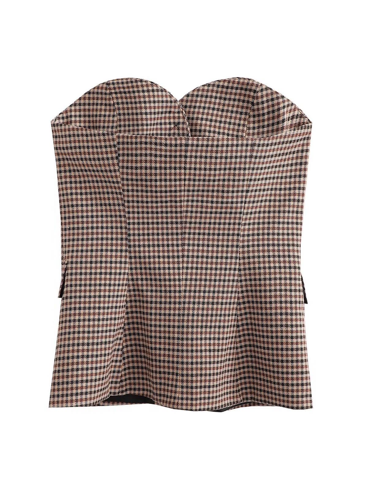 Plaid Print Bustier Top