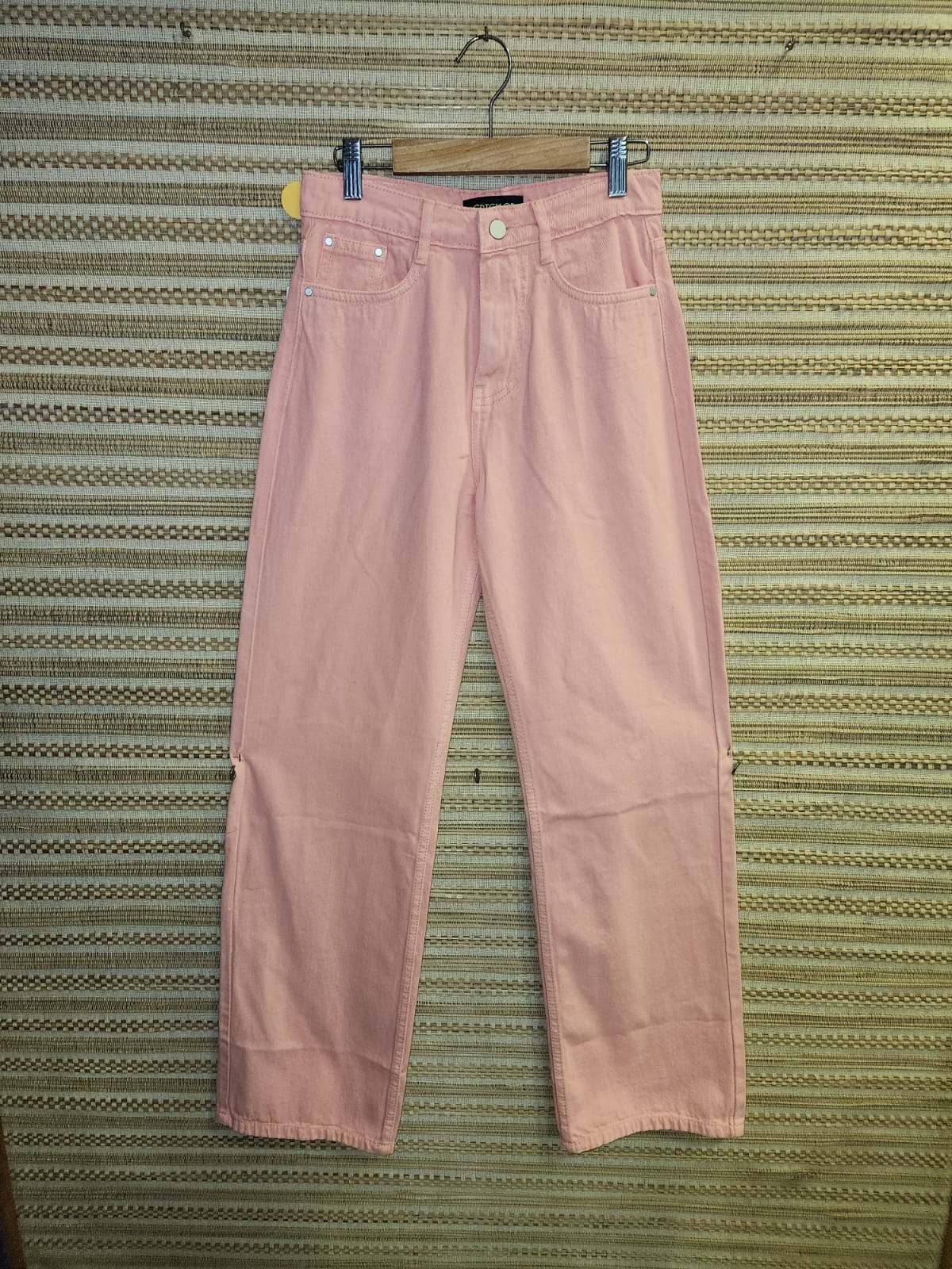 Peachish Pink High Waist Wide Leg Denim Pants