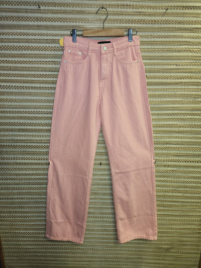 Peachish Pink High Waist Wide Leg Denim Pants