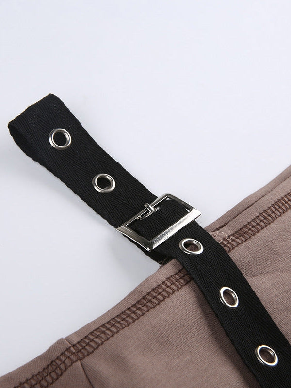 Vintage Print One Shoulder Asymmetric Crop Top T Shirt