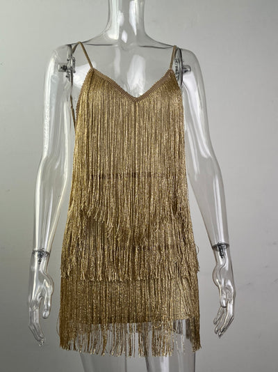 Hip Suspender Sequins Glitter Tassel Dress