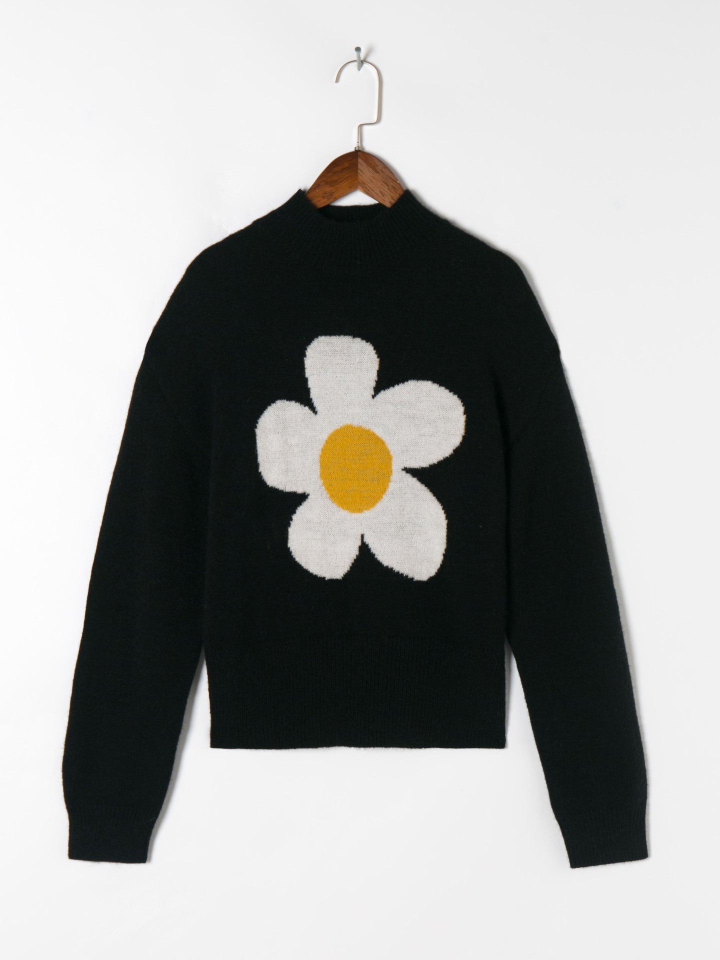 Flower Poached Egg Knitted Turtleneck Sweater Top