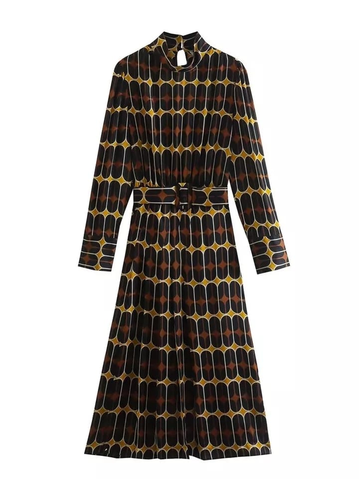 Satin Geometric Print Maxi Dress