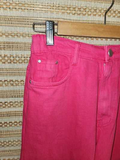Fuchsia Pink Wide Leg Denim Pants