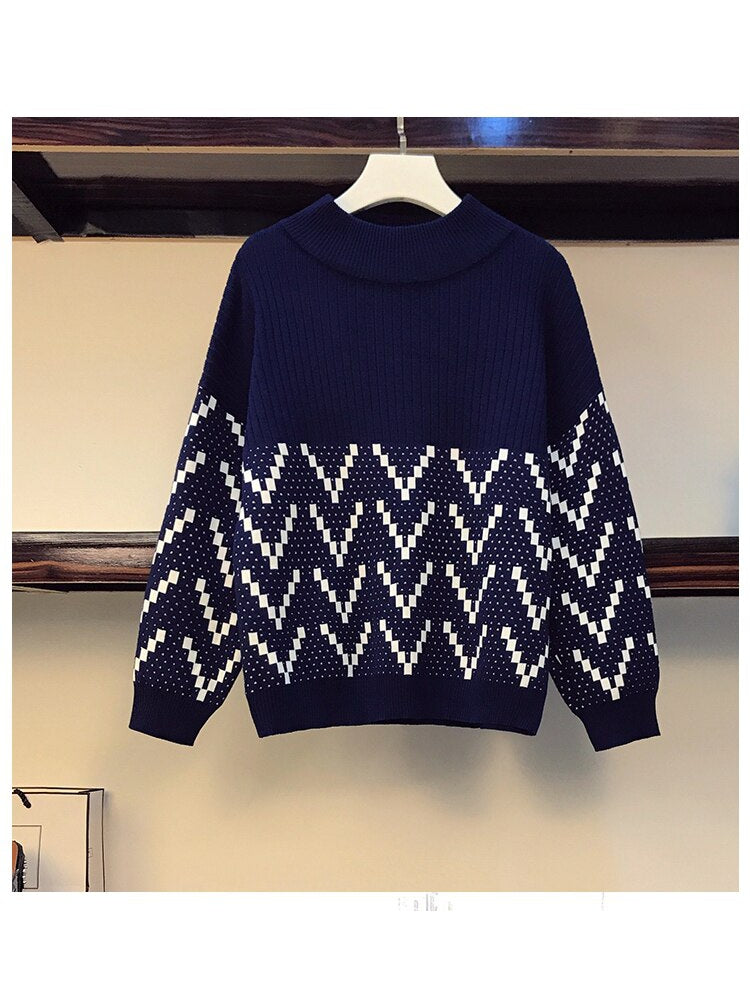 Turtleneck Top Jacquard Wide Leg Pants Set - Winter