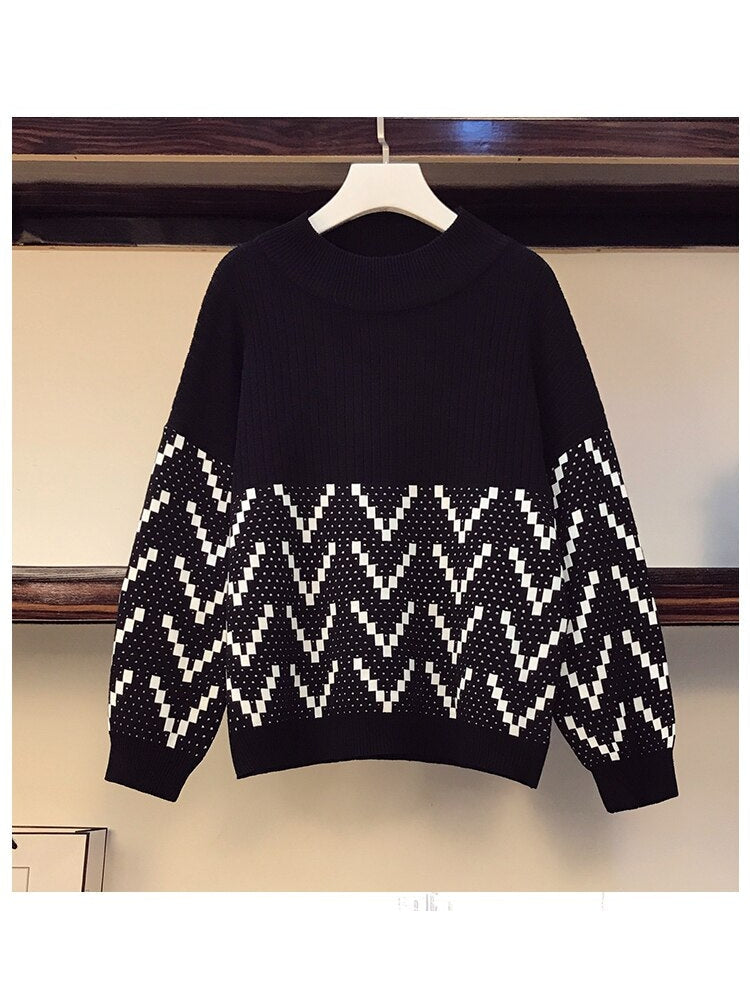 Turtleneck Top Jacquard Wide Leg Pants Set - Winter