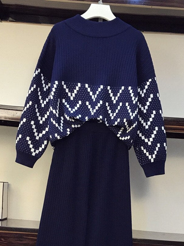 Turtleneck Top Jacquard Wide Leg Pants Set - Winter