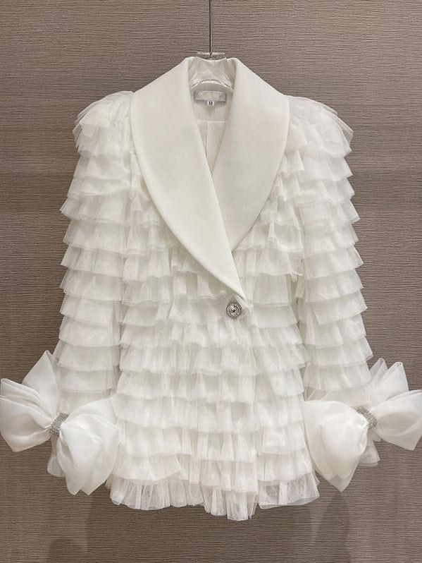White Ruffles Blazer Dress