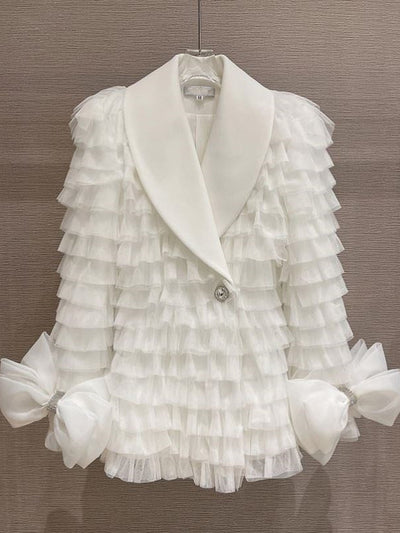 White Ruffles Blazer Dress