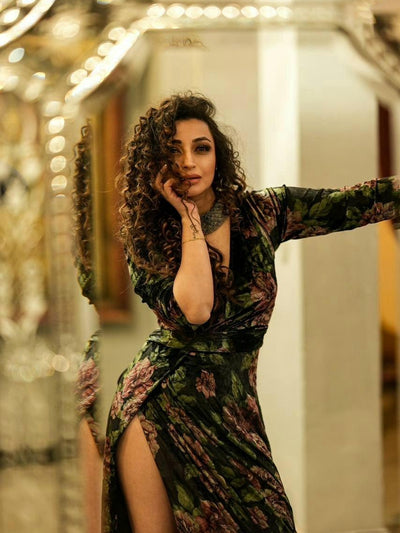 Velvet Thigh High Split Gown from IIRAXSR Collection