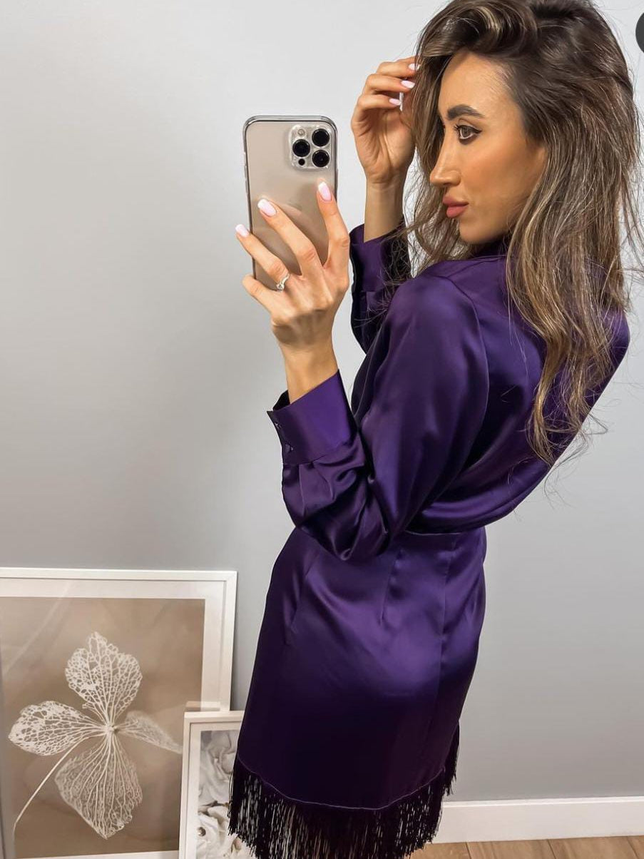 Purple Tassel Wrap Dress