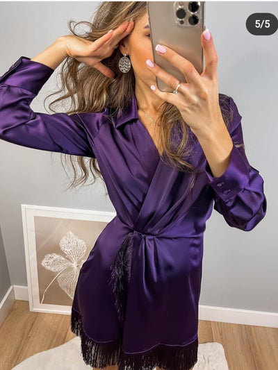 Purple Tassel Wrap Dress