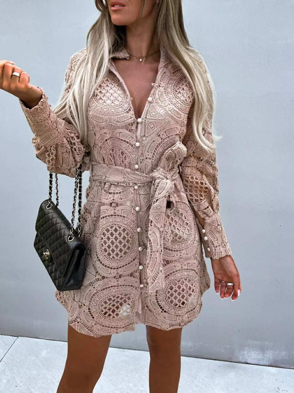 Crochet Short Dress with Belt