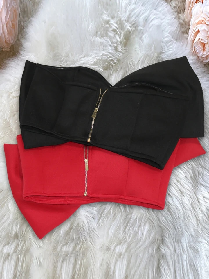 Black Bow Scuba Strapless Crop Top