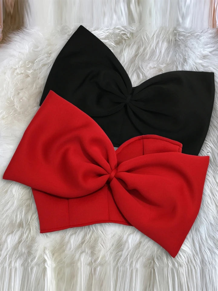 Black Bow Scuba Strapless Crop Top