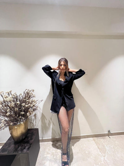 Rhinestone Diamond Studded Wide Leg Pants