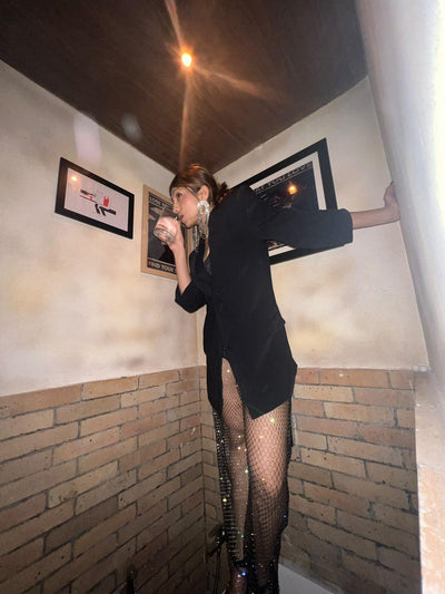 Rhinestone Diamond Studded Wide Leg Pants