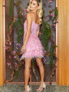 Pink Tassel Sequins Feather Fur Dress