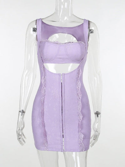 Backless Hip Elegant Hollow Out Cutout Slim Lace Dress