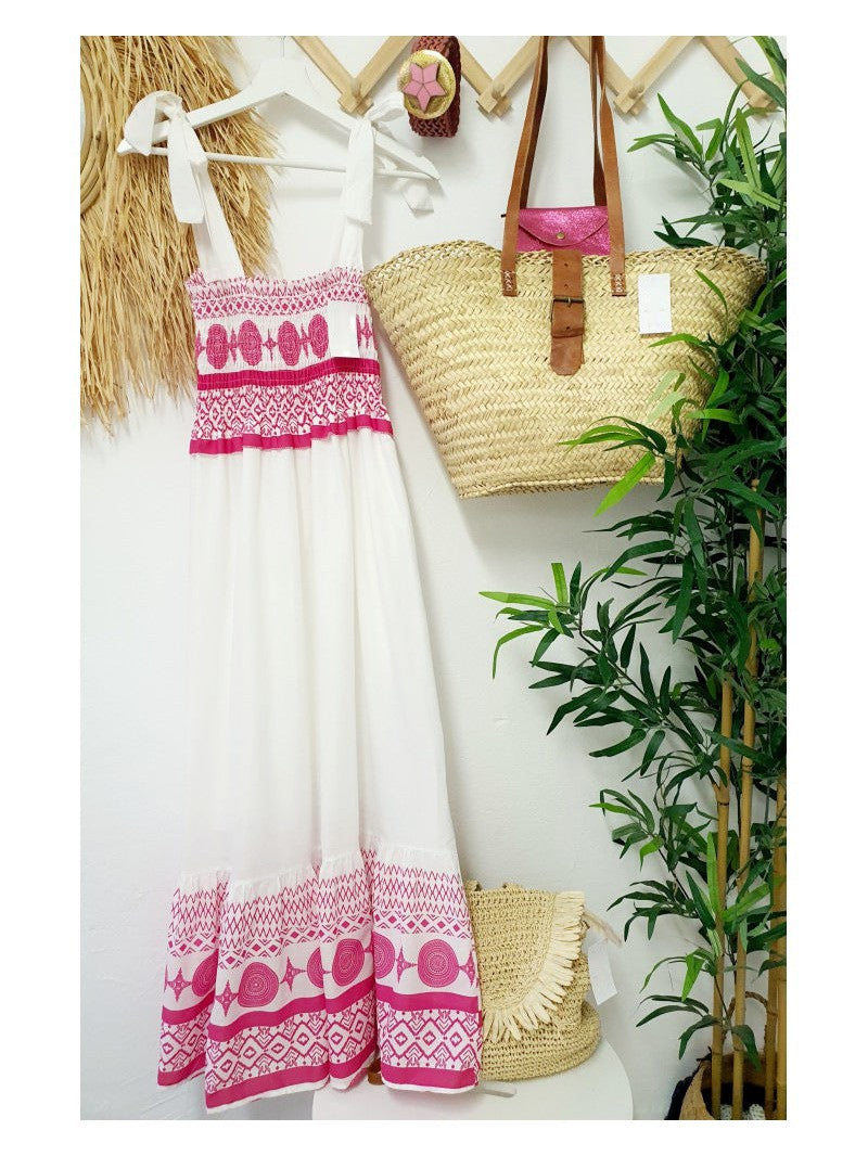 Summer Lace Printing Sweet Elastic Bohemian Maxi Dress