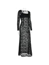 Lace Stitching See through Long Sleeve Square Neck Sheath Dress