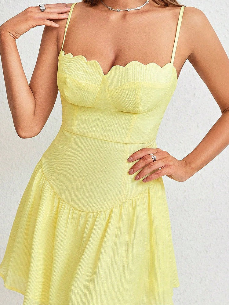 Yellow Lace Backless Slip Dress