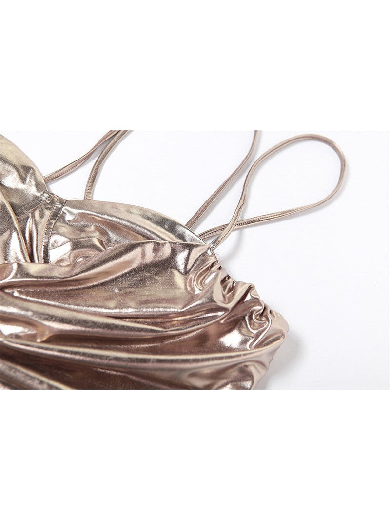 Metallic Suspenders Off the Shoulder Slim Sheath Dress