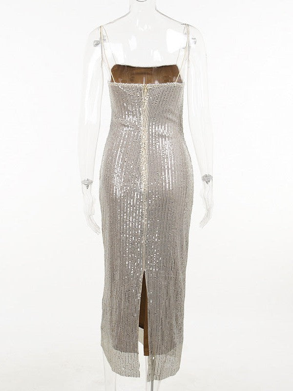 Knitted Tube Top Sleeveless Casual Sequin Strap Dress