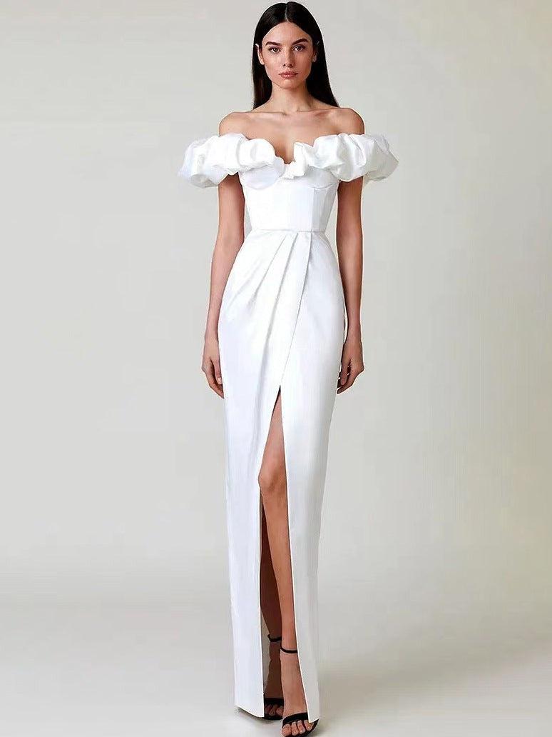 Off Shoulder Tube Top Ruffled Dress