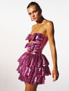 Fuchsia Pink Cutout Tube Pleated Sequins Dress