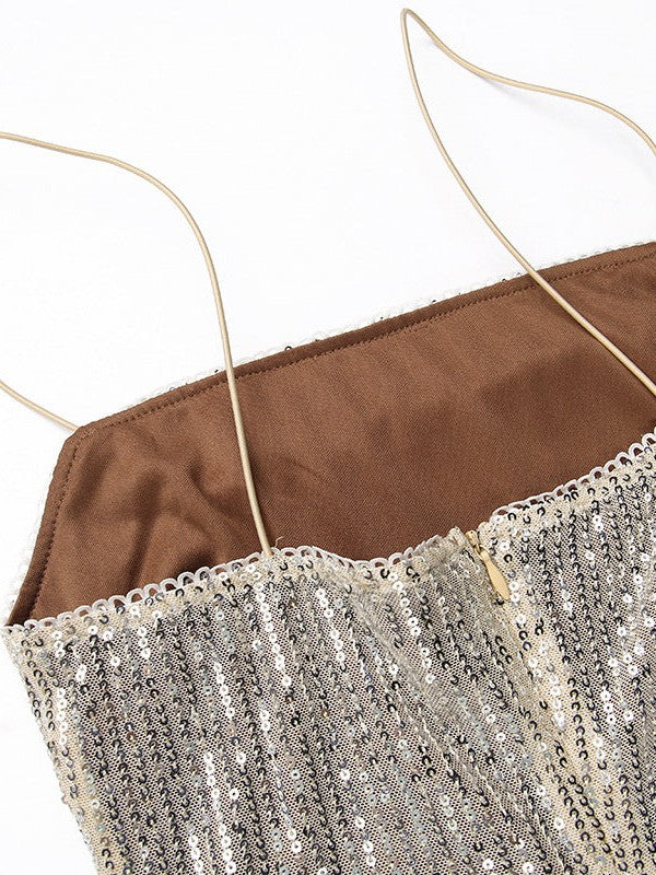 Knitted Tube Top Sleeveless Casual Sequin Strap Dress