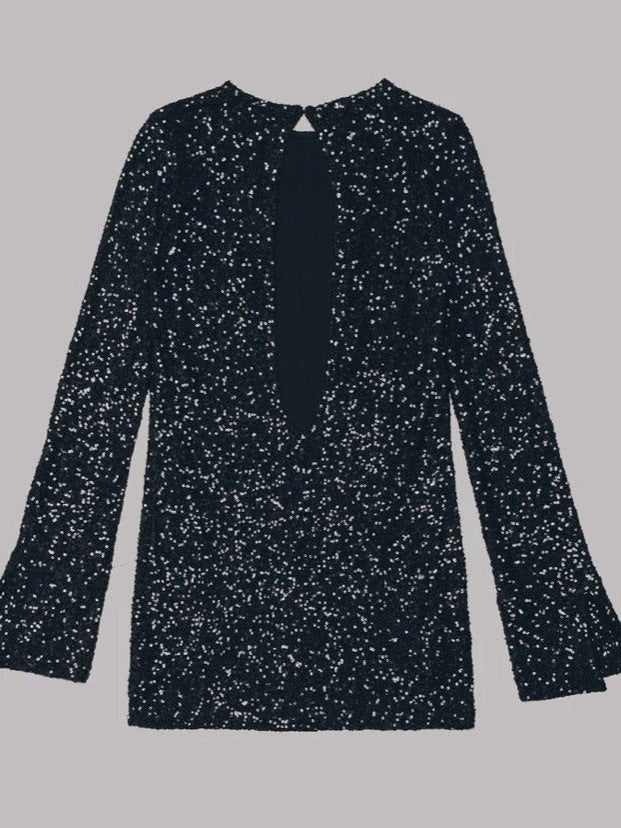 Sequins Atmosphere Shiny Backless Long Sleeves Dress