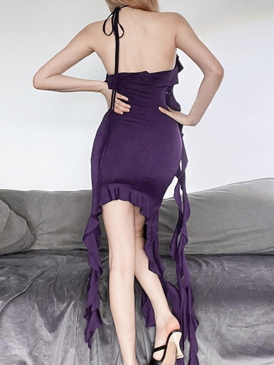 Halterneck Backless Slim Fit Irregular Asymmetric Dress Women