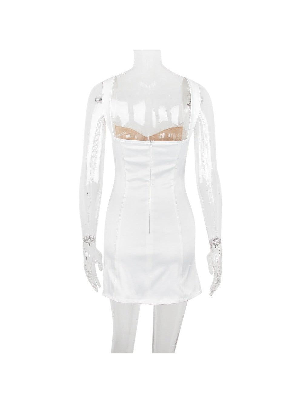 Deep V Plunge Plunge Halterneck Backless White Dress