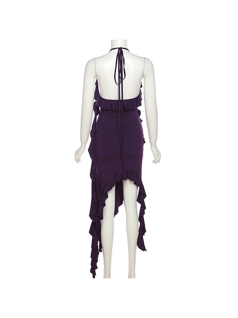 Halterneck Backless Slim Fit Irregular Asymmetric Dress Women