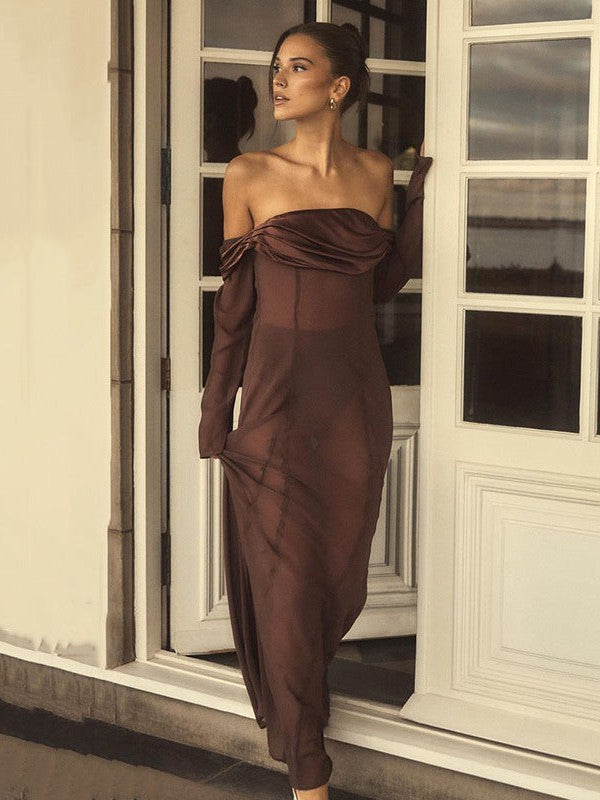 Off Shoulder Tube Long Sleeve See through Maxi Dress Off Shoulder Tube Long Sleeve See through Maxi Dress