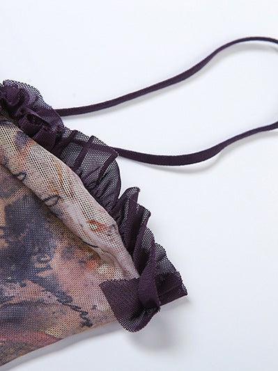 Cutout Suspender Ear Print Cropped Maxi Dress