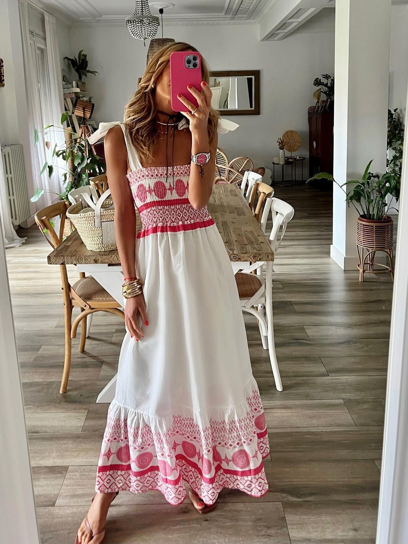 Summer Lace Printing Sweet Elastic Bohemian Maxi Dress