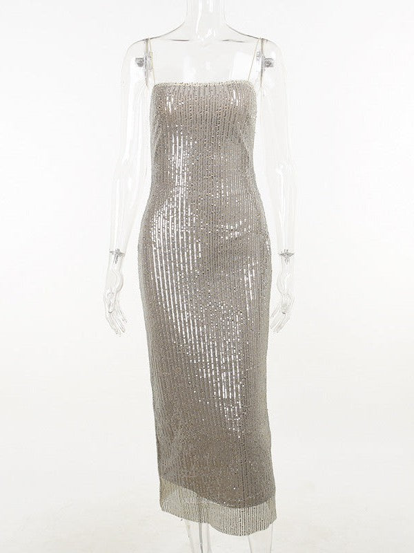 Knitted Tube Top Sleeveless Casual Sequin Strap Dress