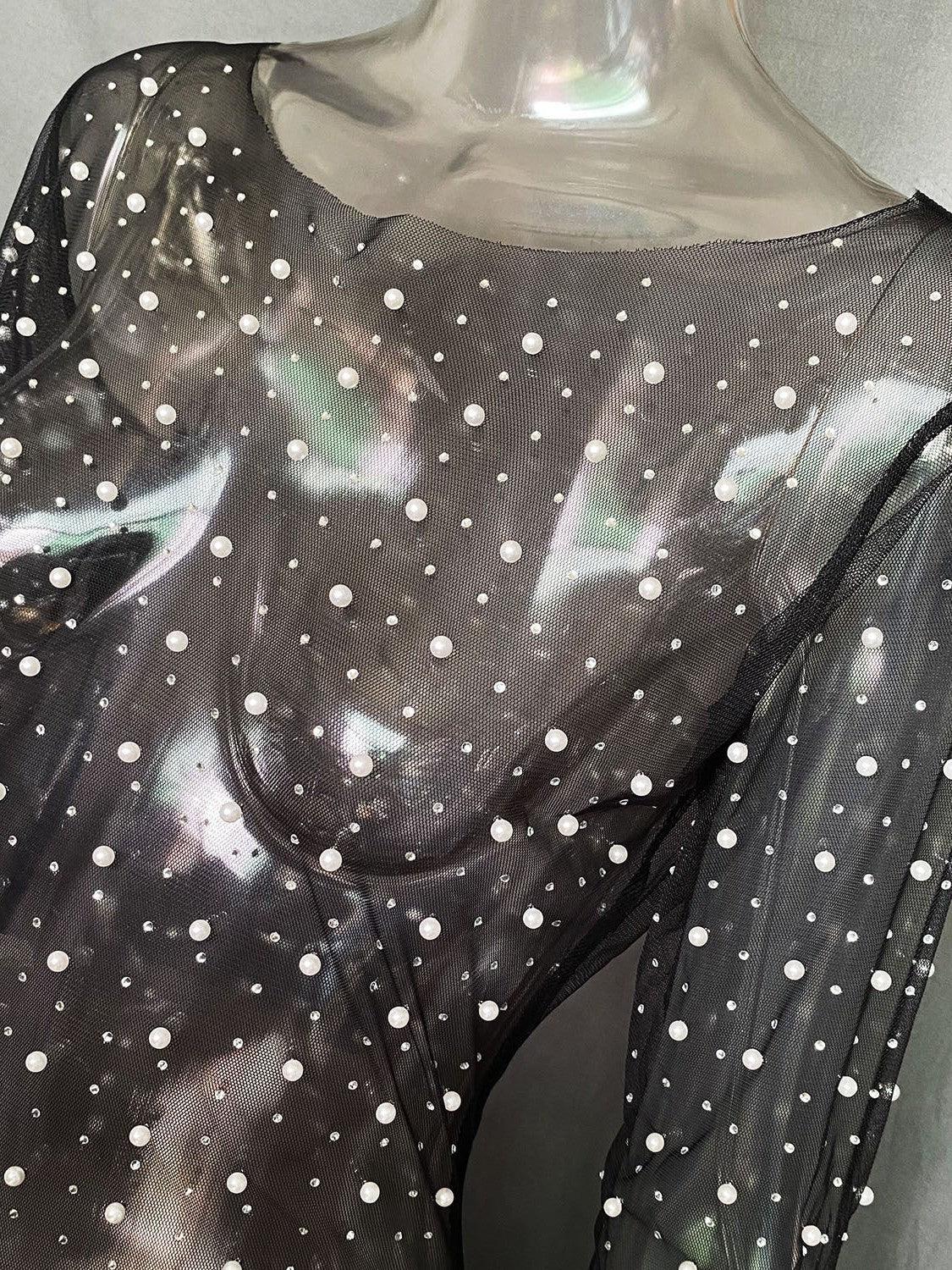 Beaded Mesh See Through Maxi Dress