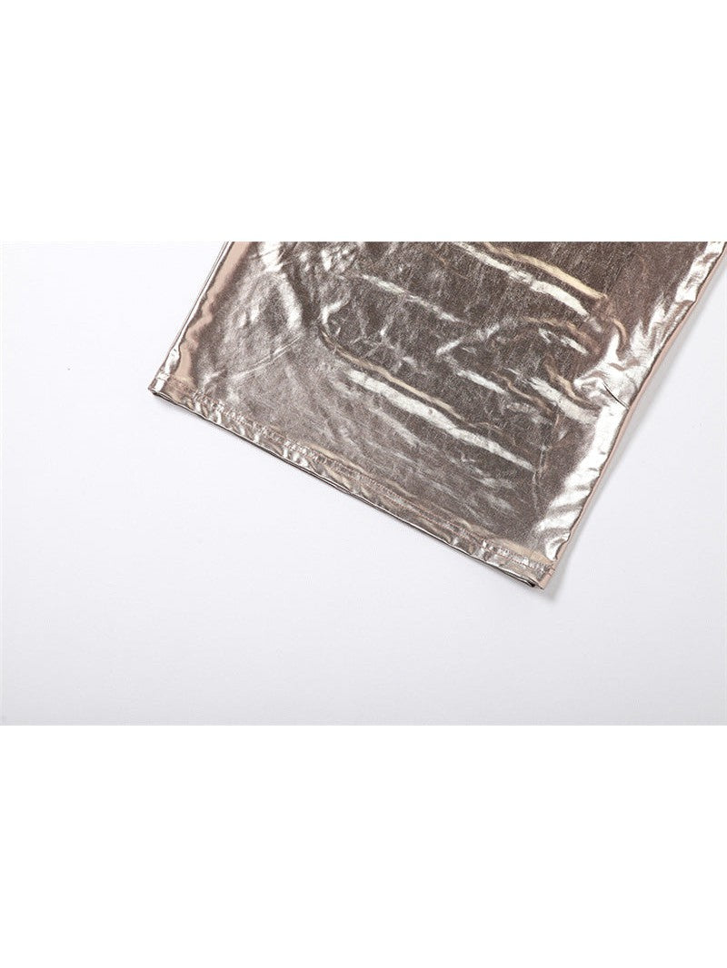 Metallic Suspenders Off the Shoulder Slim Sheath Dress