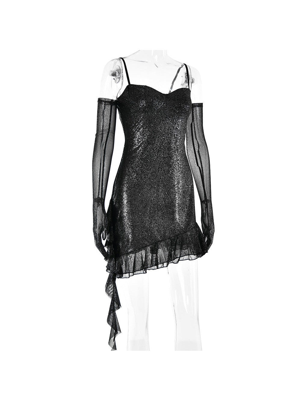 Mesh Silver Strap Tube Top Backless Hip Dress