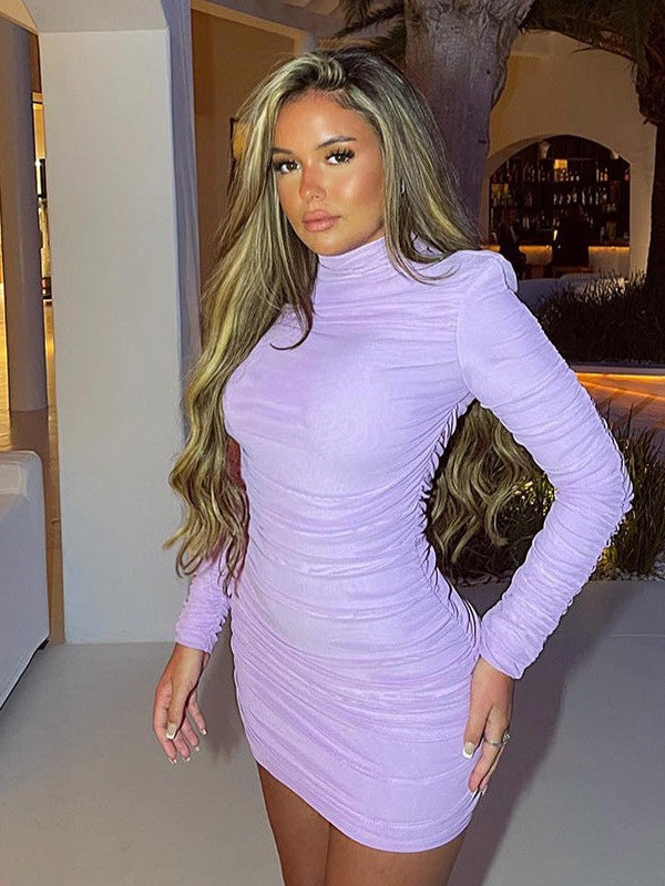Ruched Mesh Long Sleeves Skinny Hip Dress