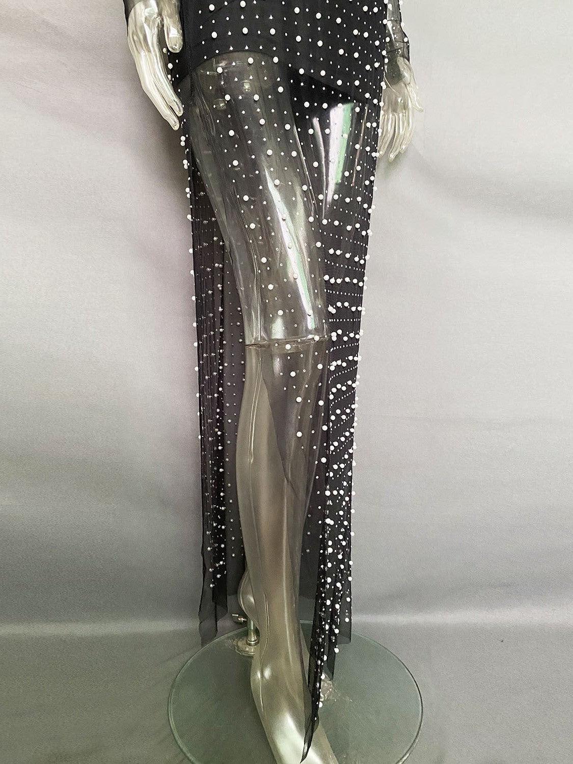 Beaded Mesh See Through Maxi Dress