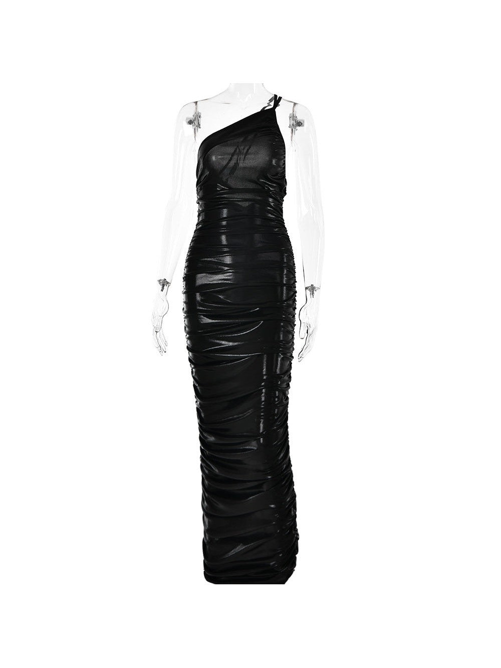 Metallic Coated One Shoulder Sheath Knitted Coated Dress