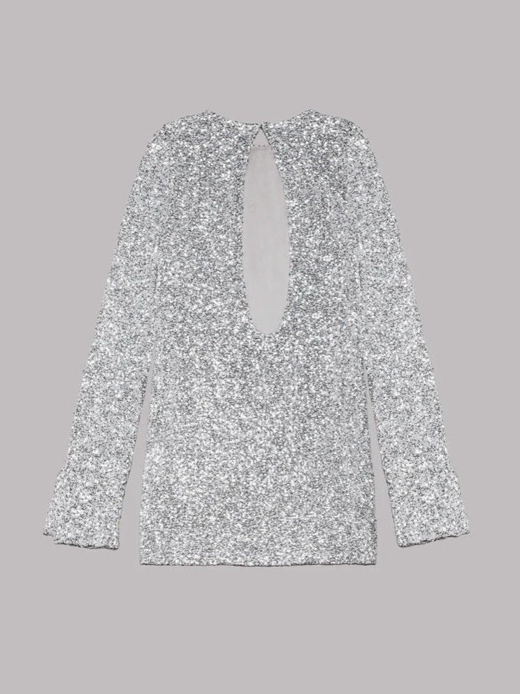 Sequins Atmosphere Shiny Backless Long Sleeves Dress