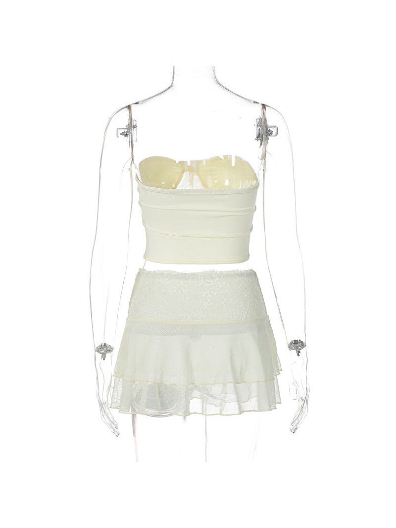 Lace See Through Bandeau Top & Ultra Short Skirt Coord Set